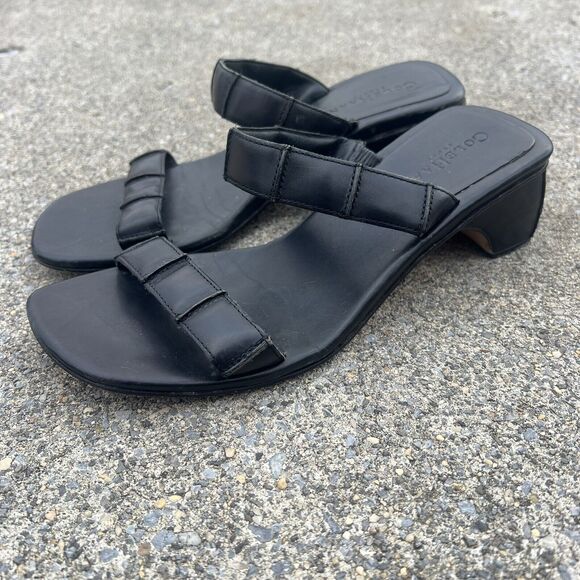 Cole Haan Black Leather Square Slide Open Toe Sandals - Picture 7 of 10